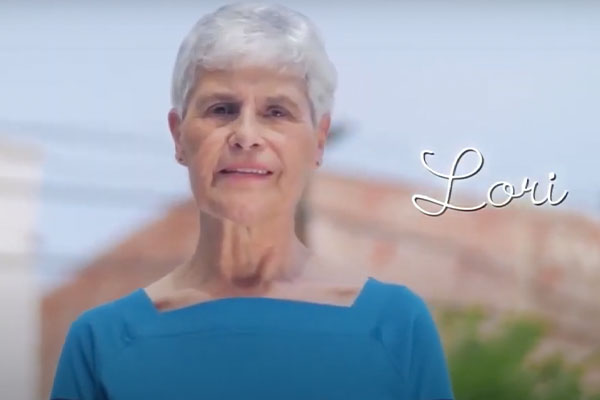 woman talking about her dentures in Pasadena